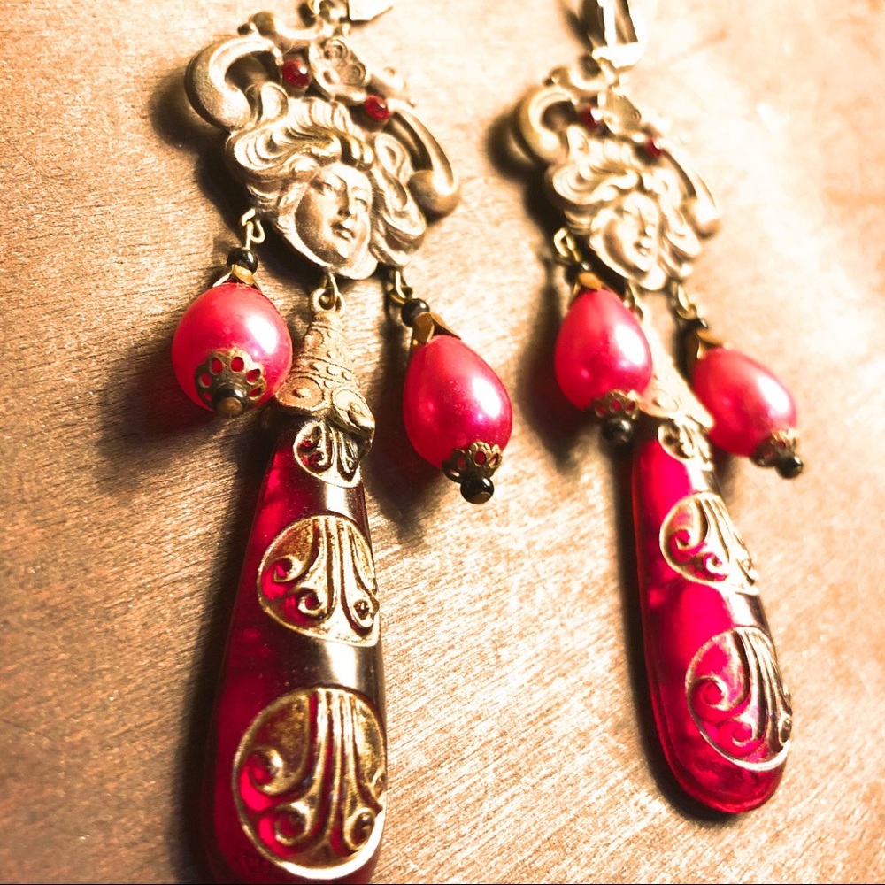 OOAK Never Worn Antique Czech Glass Earrings 1920s